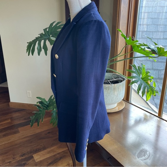 Banana Republic Navy Blue Double Breasted Cotton Blazer with Gold Buttons size 4 - Picture 2 of 14